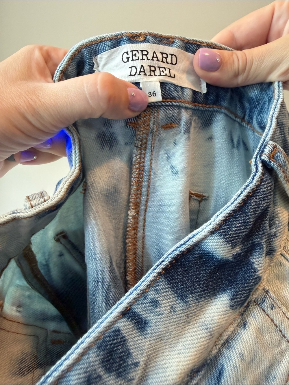 Gerard Darel Tie-Dye Shibori Wide Leg Jeans FR 36 / US 4/6 Boho Festival - Picture 3 of 3